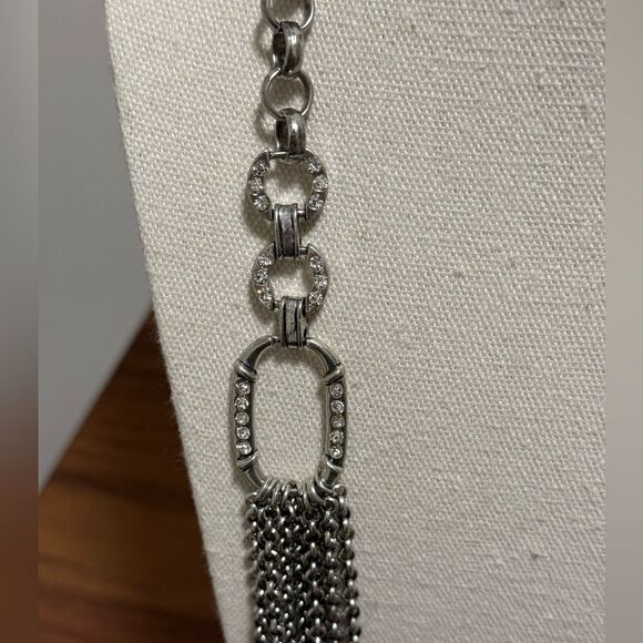 Multi Strand Silver-tone 40 in. Long Chain necklace with Oval CZ Accents. - Picture 7 of 8